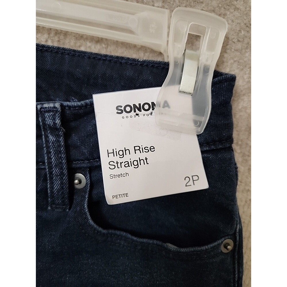 Sonoma High Rise Straight Jeans Womens 2 Petite Blue Dark Wash Stretch NEW - Picture 4 of 9